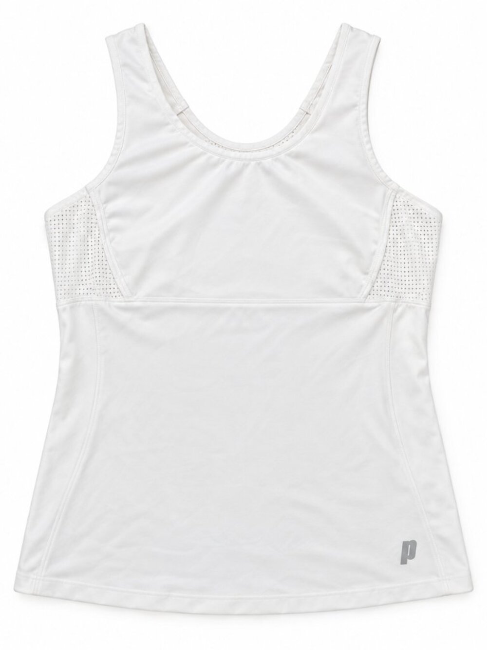 Prince White Mesh Tennis Tank Top Built-In Bra Crisscross Back XS